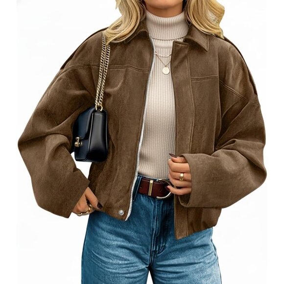 Jackets & Blazers - Women's Brown Faux Suede Jackets Fall Fashion Outfits Coat Winter Clothes Jacket